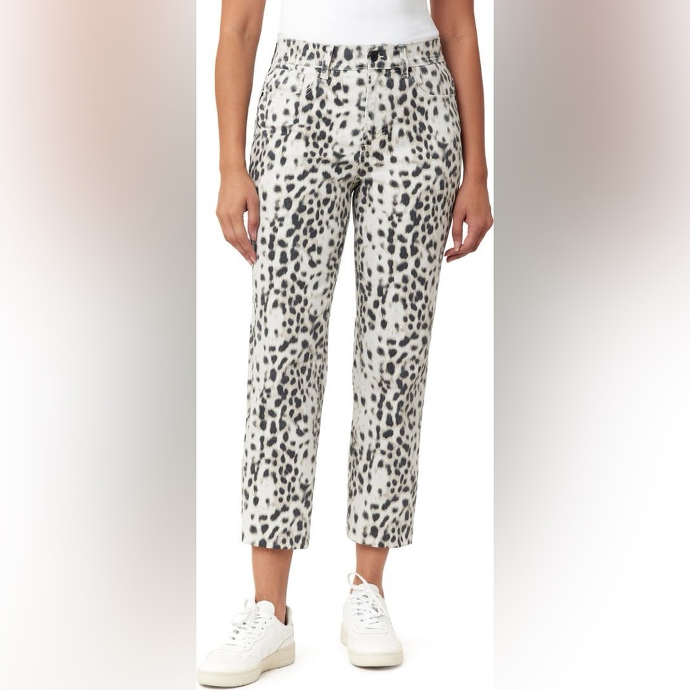 Kensie Black and White Leopard High Rise Slim Straight Crop Jean